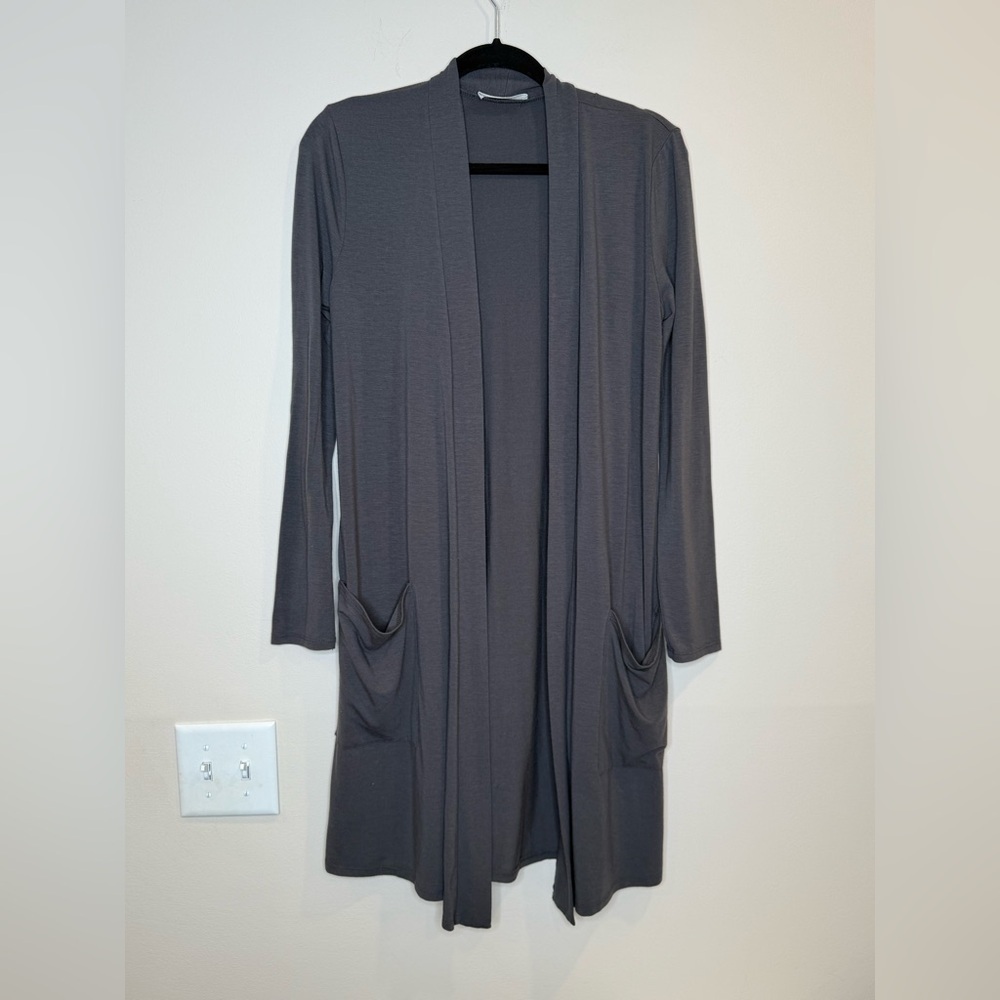 🔥Zenana Outfitters Charcoal Open Front Cardigan Elastic Sz S EUC🔥 - Picture 1 of 4